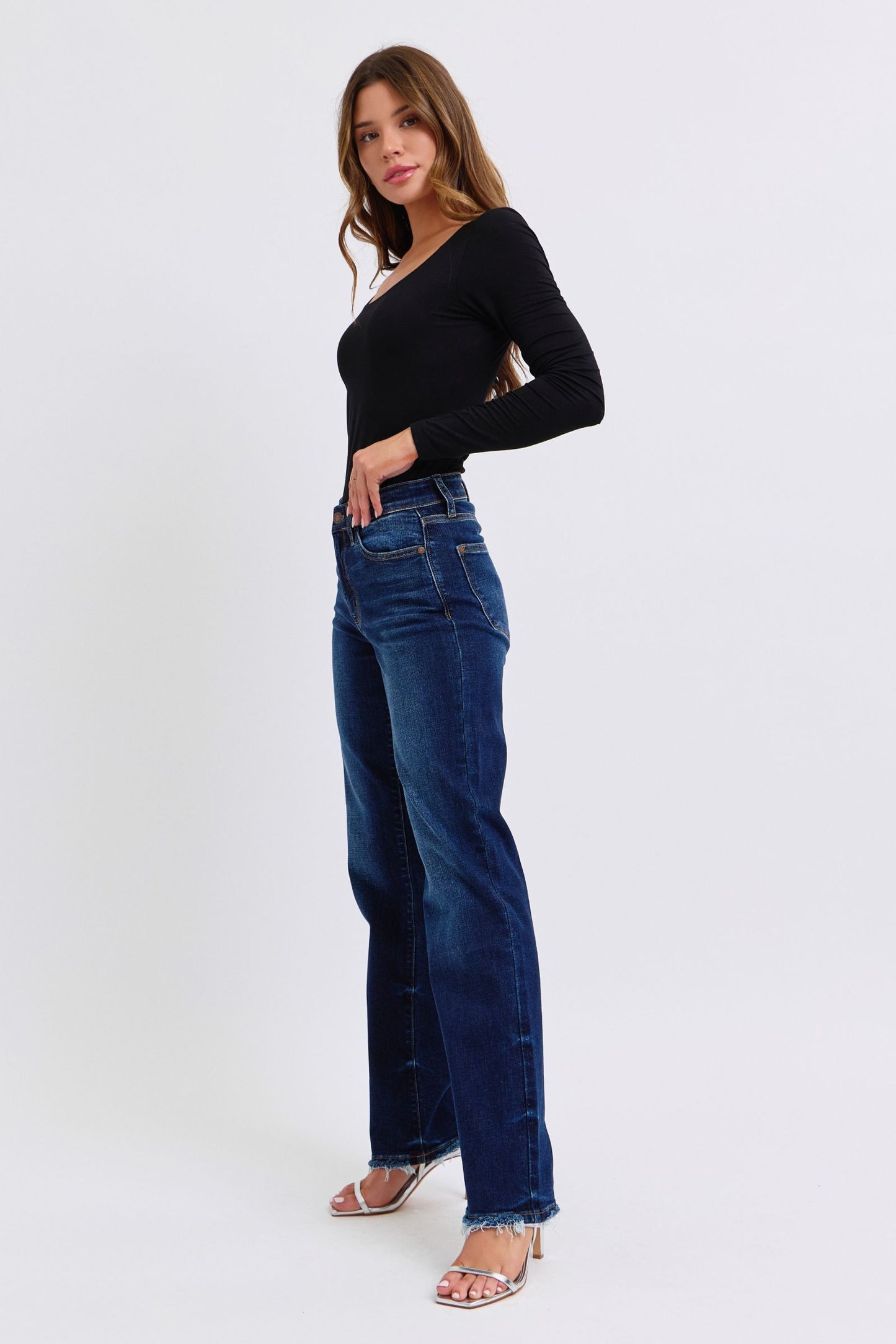 Judy Blue Kaci Raw Hem Straight Leg Jeans