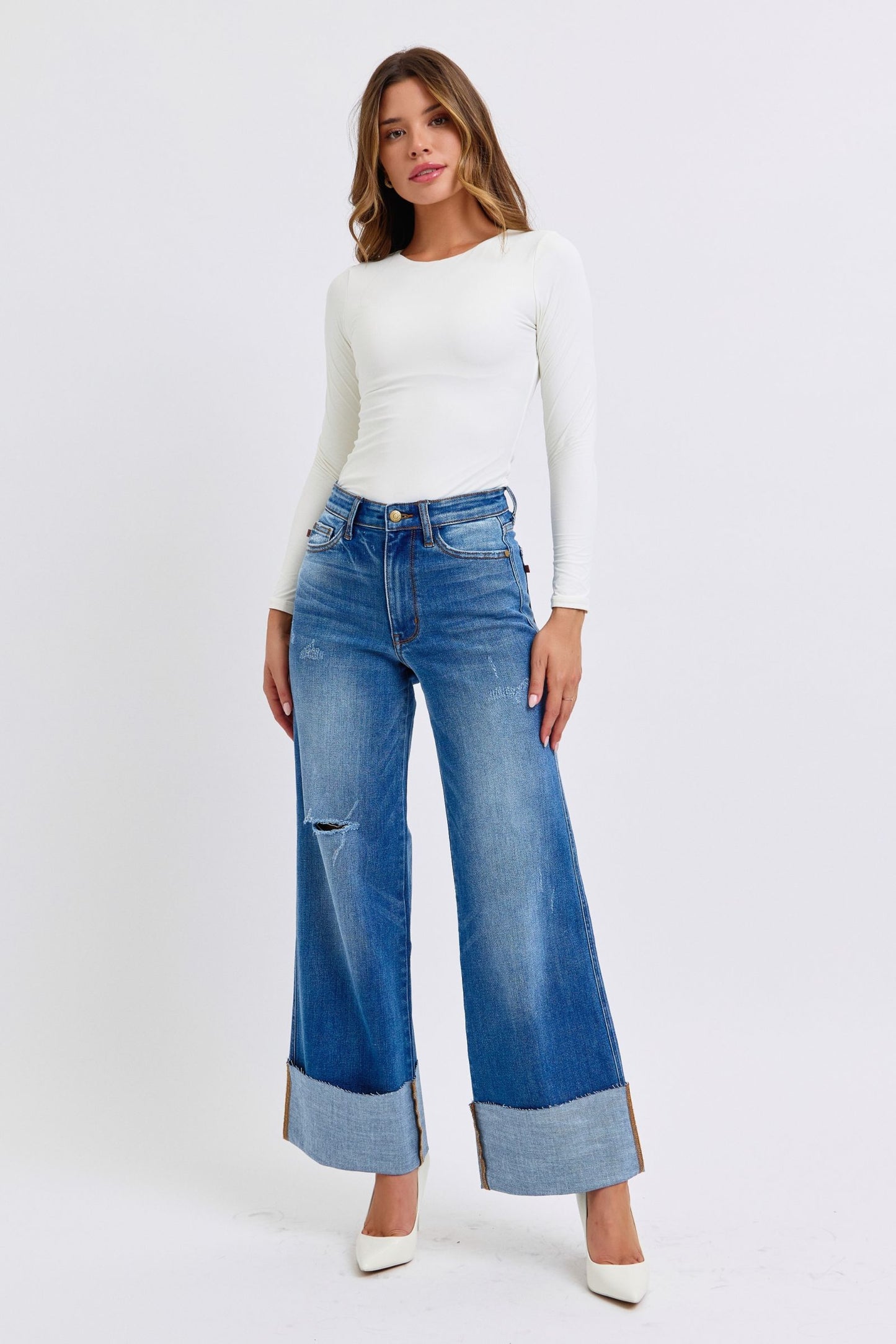 Judy Blue Brittany Distressed High Waist Wide Leg Jeans