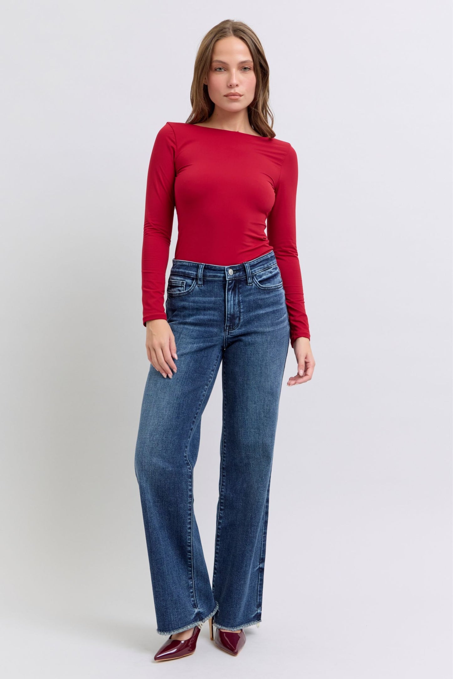Judy Blue Zaylie Raw Hem Mid Rise Jeans