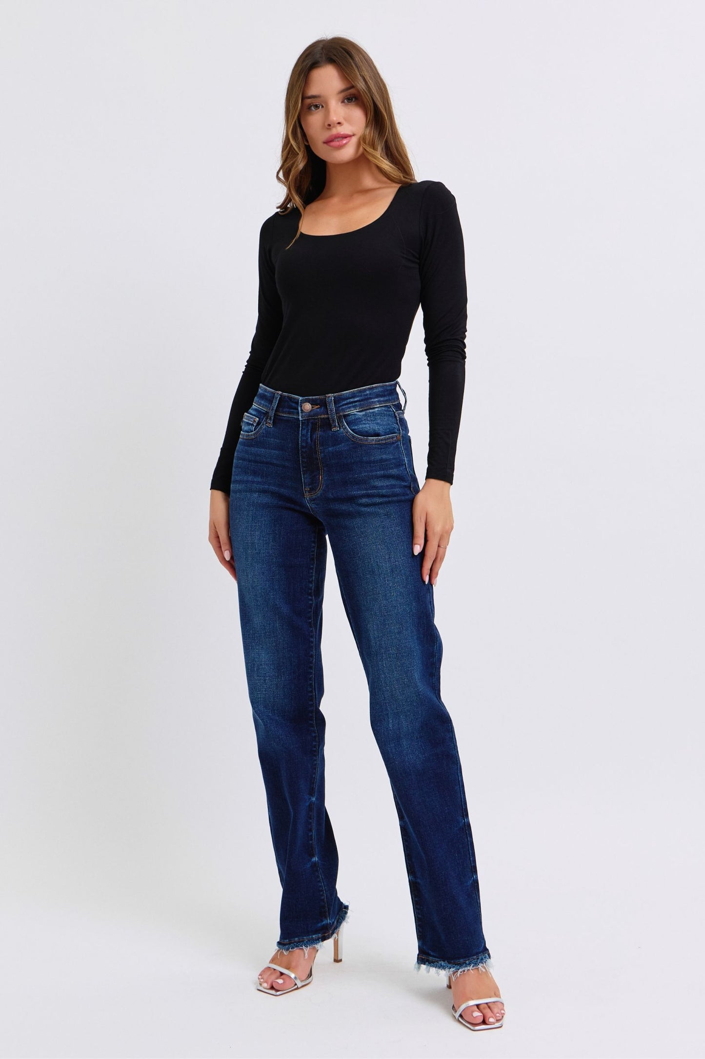 Judy Blue Kaci Raw Hem Straight Leg Jeans