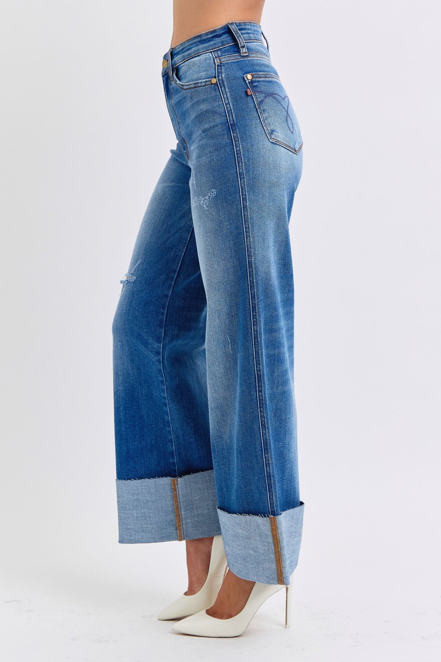Judy Blue Brittany Distressed High Waist Wide Leg Jeans