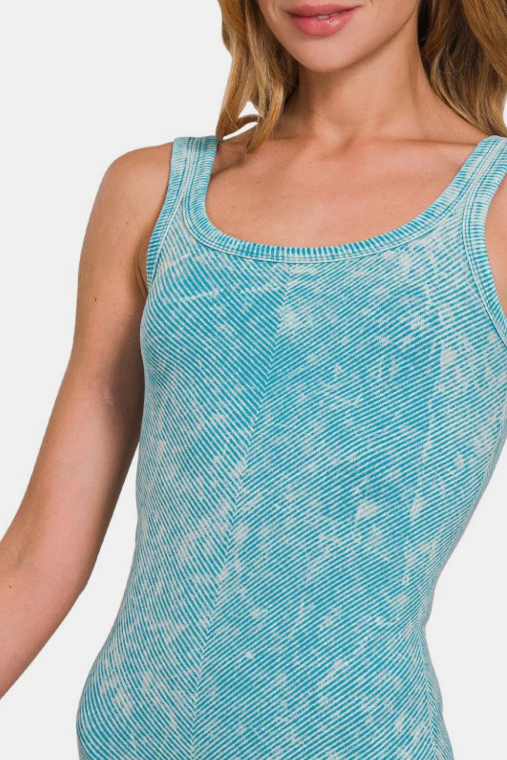 Zara Ribbed Scoop Neck Tank in Ice Blue