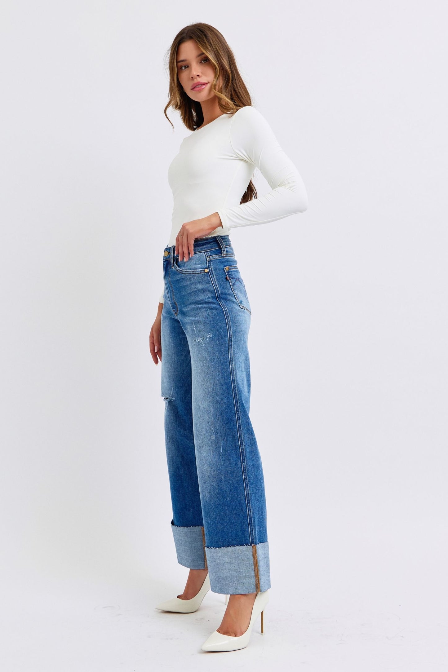 Judy Blue Brittany Distressed High Waist Wide Leg Jeans