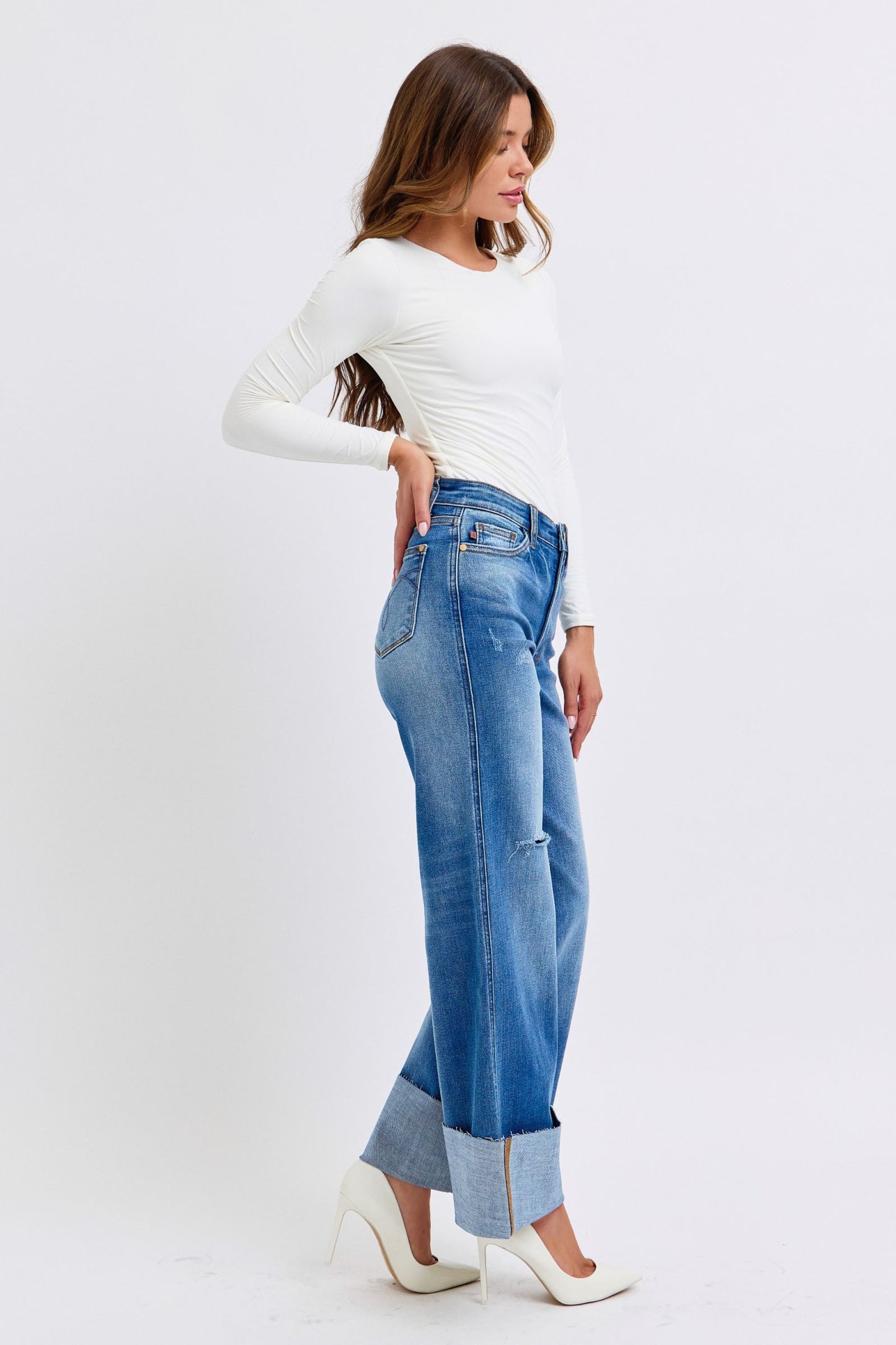 Judy Blue Brittany Distressed High Waist Wide Leg Jeans