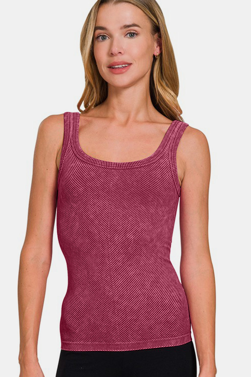 Zara Ribbed Scoop Neck Tank in Burgundy