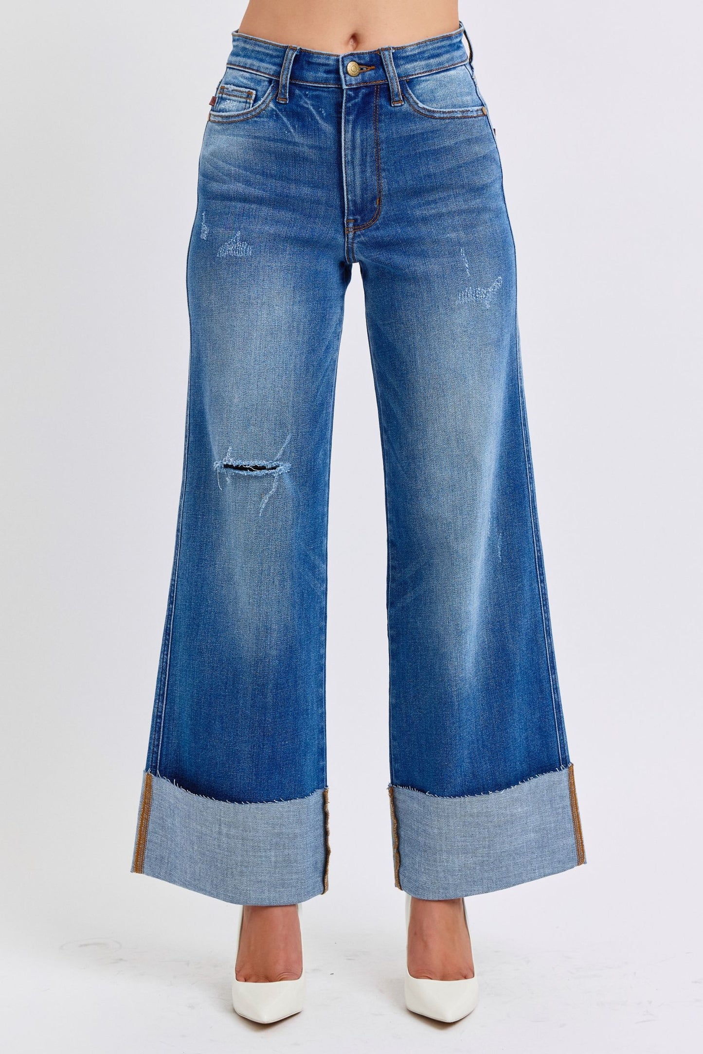 Judy Blue Brittany Distressed High Waist Wide Leg Jeans