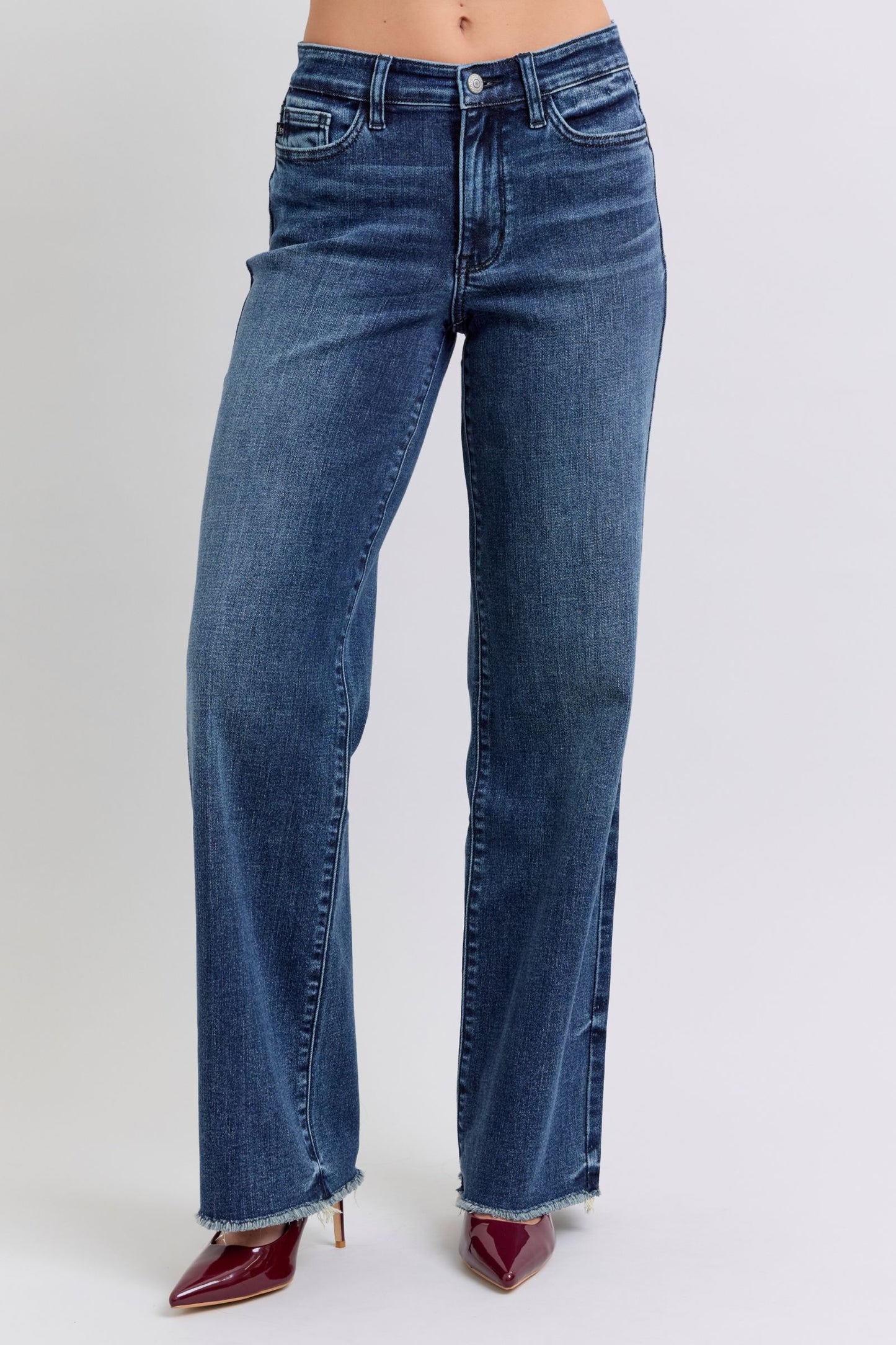 Judy Blue Zaylie Raw Hem Mid Rise Jeans