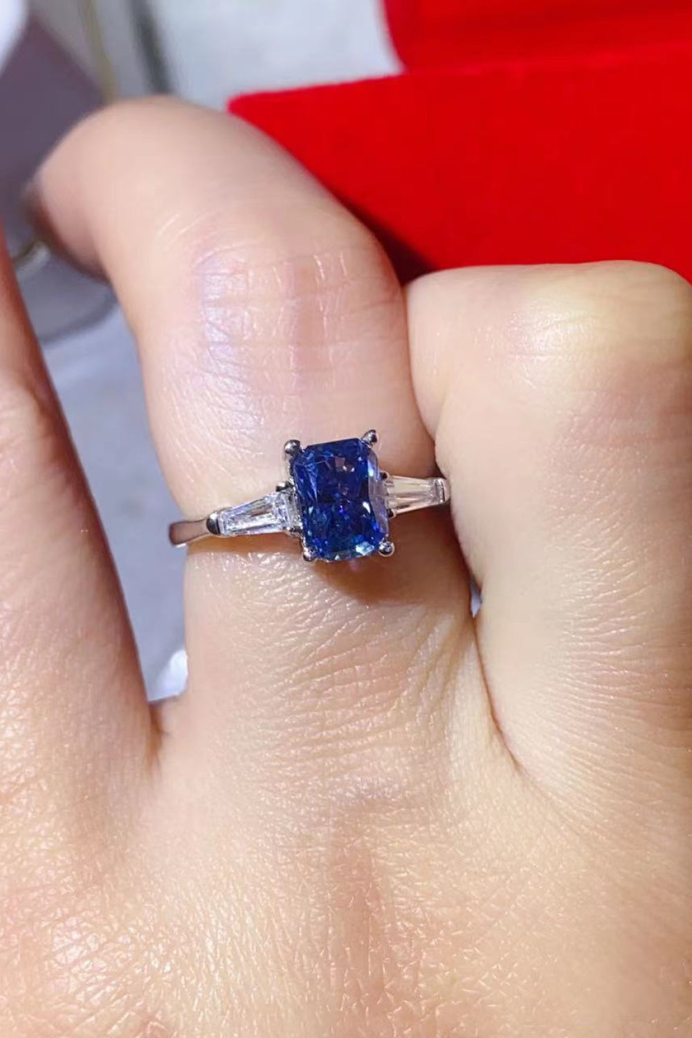 1 Carat Moissanite Rectangle Ring in Blue