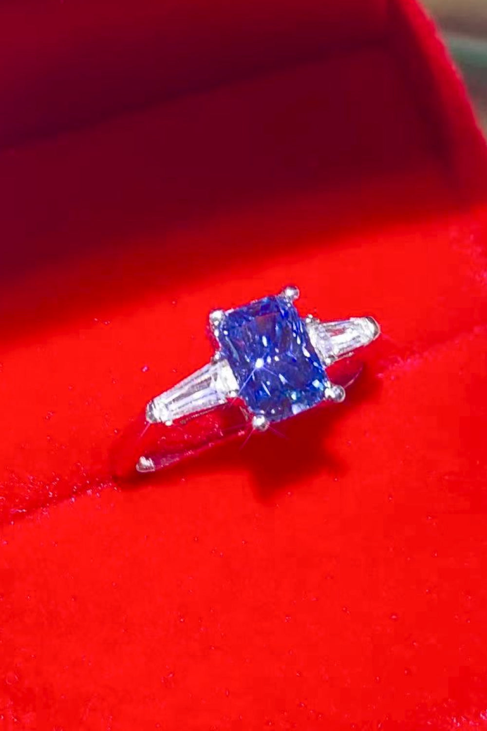 1 Carat Moissanite Rectangle Ring in Blue