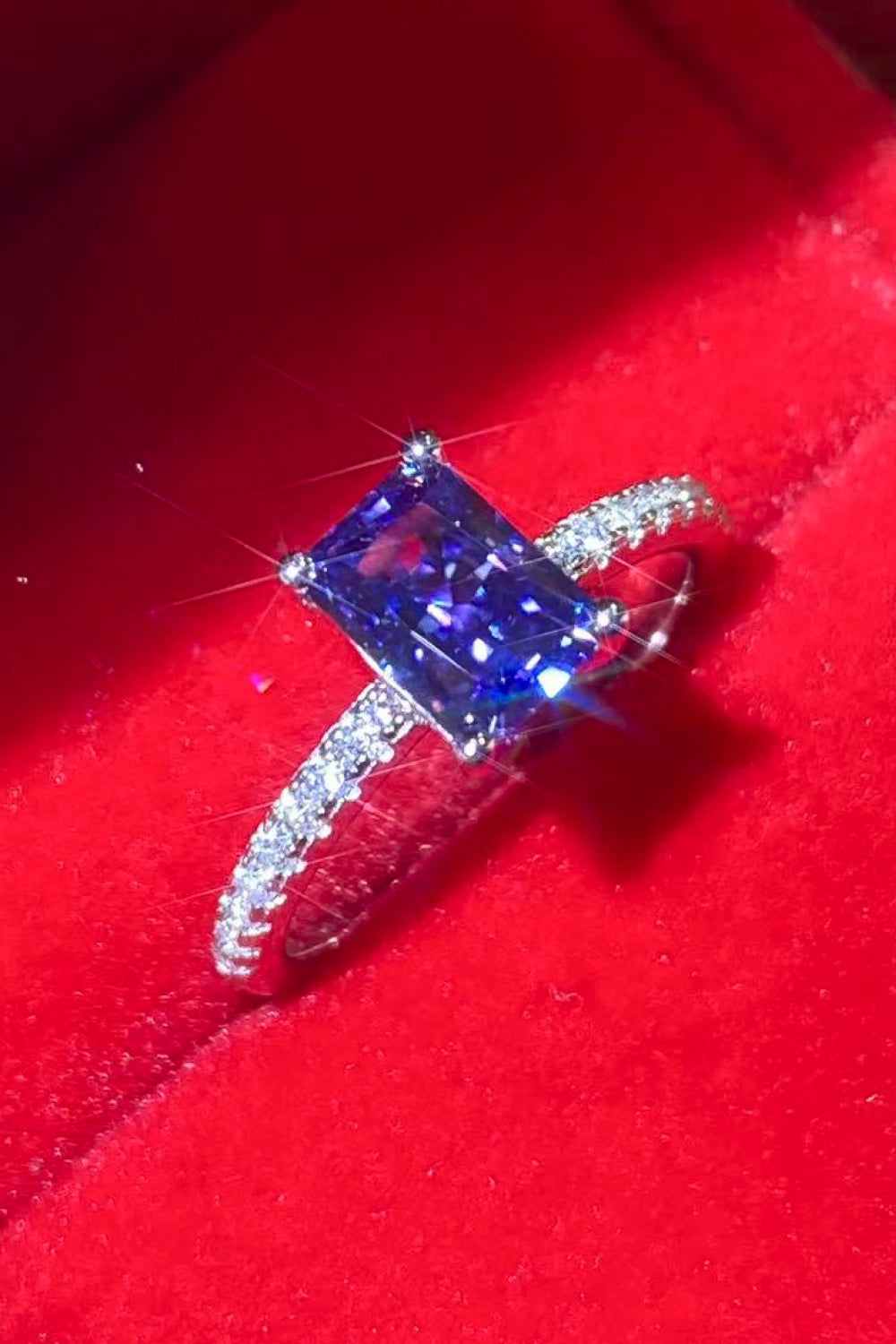 1 Carat Moissanite Rectangle Ring in Blue