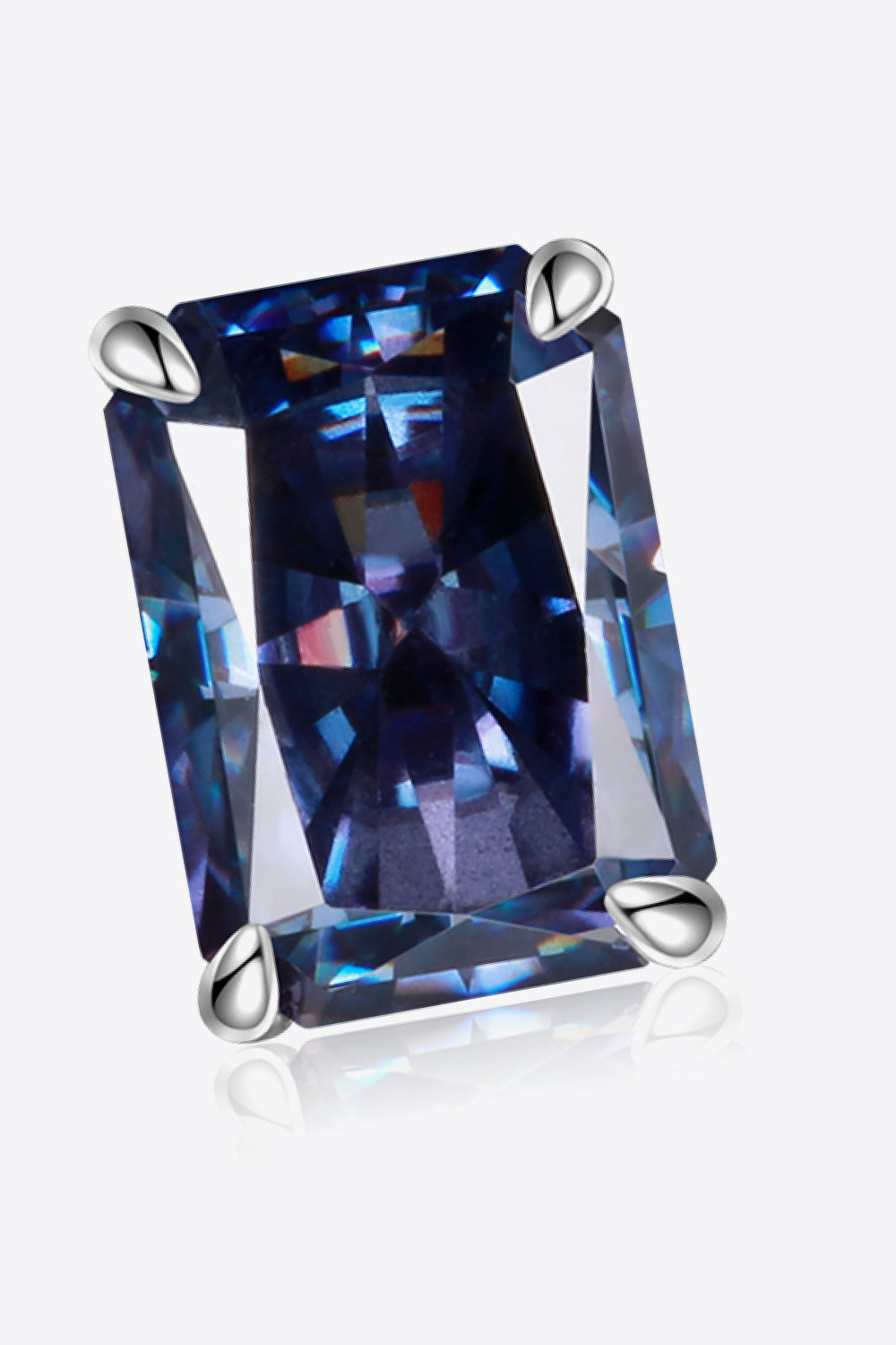 Smokey Blue Rectangle 2 Carat Moissanite Stud Earrings