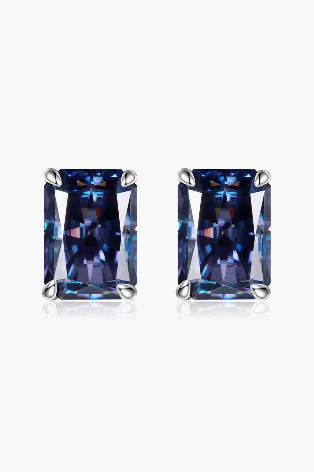 Smokey Blue Rectangle 2 Carat Moissanite Stud Earrings