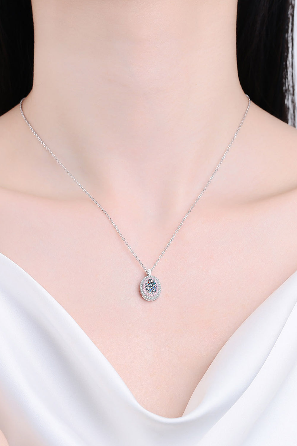1 Carat Moissanite Oval Pendant Necklace