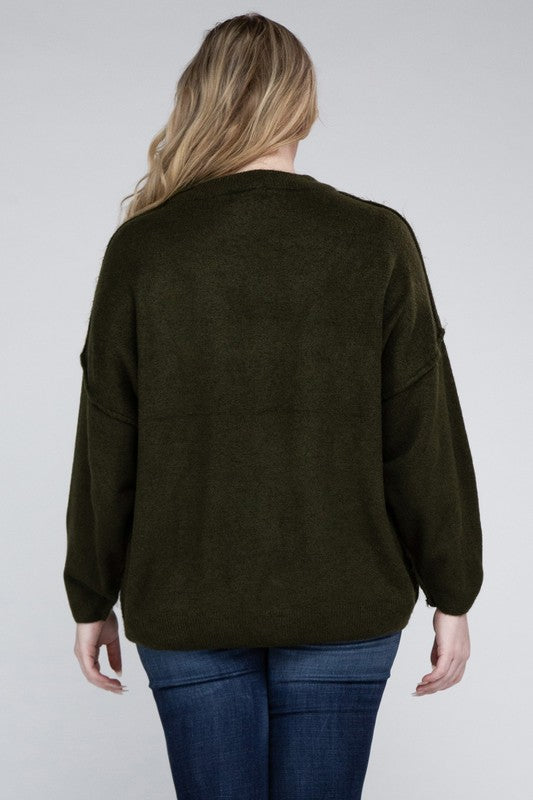 Curvy Oversized Raw Seam Melange Sweater (5 Colors)