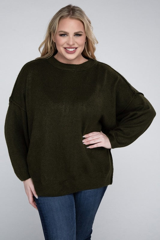 Curvy Oversized Raw Seam Melange Sweater (5 Colors)