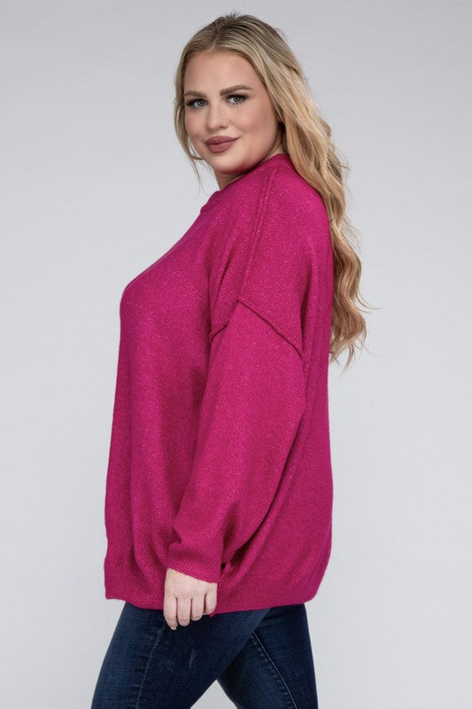 Curvy Oversized Raw Seam Melange Sweater (5 Colors)