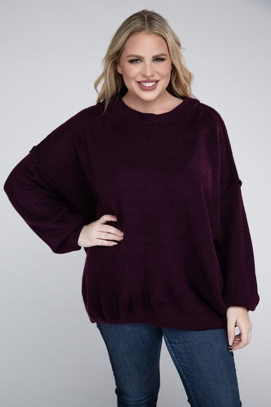 Curvy Oversized Raw Seam Melange Sweater (5 Colors)