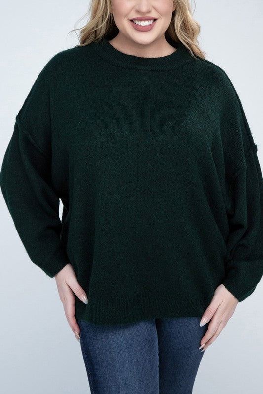 Curvy Oversized Raw Seam Melange Sweater (5 Colors)