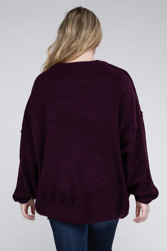 Curvy Oversized Raw Seam Melange Sweater (5 Colors)