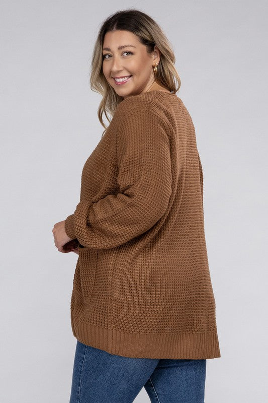 Curvy Waffle-Knit Sweater (5 Colors)