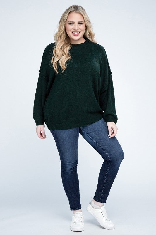 Curvy Oversized Raw Seam Melange Sweater (5 Colors)