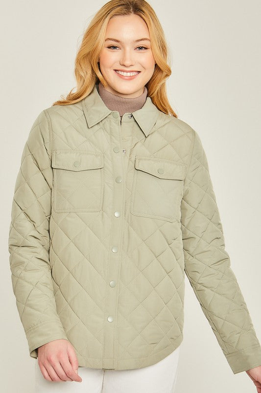 Woven Quilted Solid Shacket