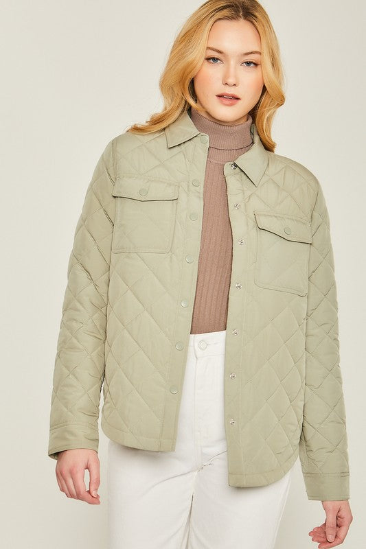 Woven Quilted Solid Shacket