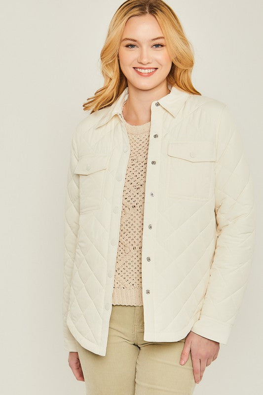 Woven Quilted Solid Shacket