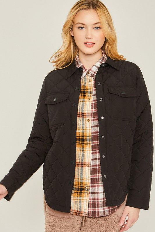 Woven Quilted Solid Shacket