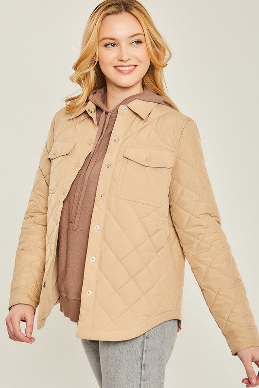 Woven Quilted Solid Shacket