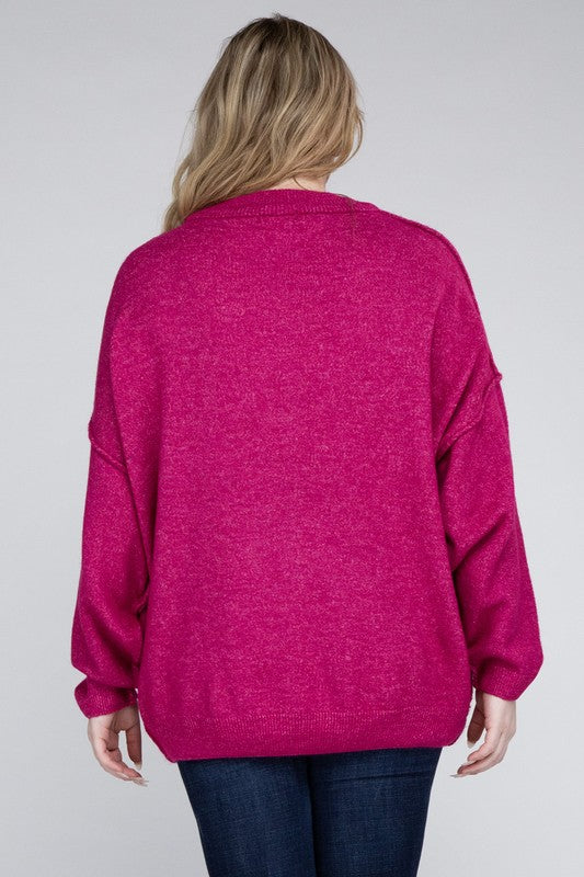 Curvy Oversized Raw Seam Melange Sweater (5 Colors)