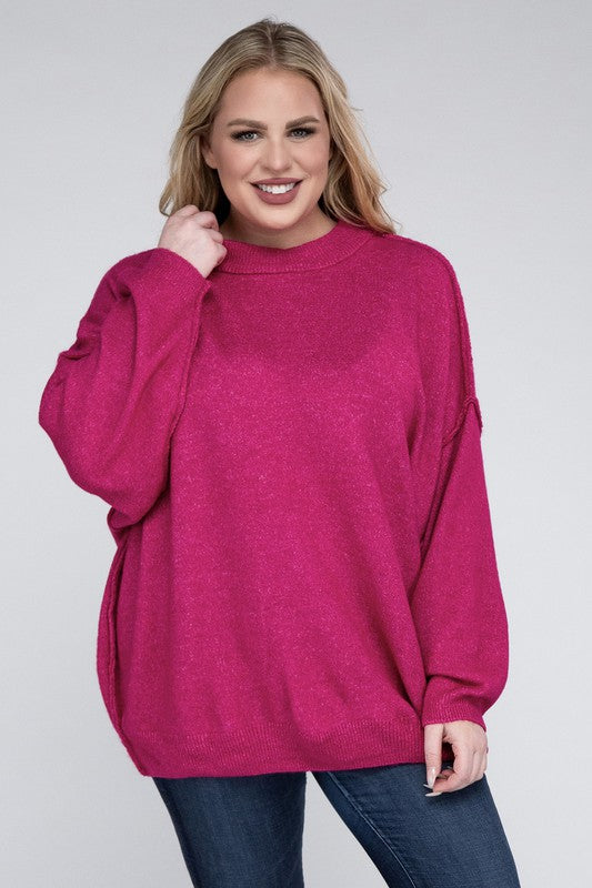 Curvy Oversized Raw Seam Melange Sweater (5 Colors)