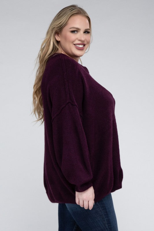 Curvy Oversized Raw Seam Melange Sweater (5 Colors)