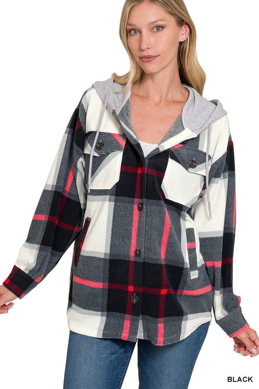 Morgan Hooded Plaid Shacket (4 Colors)