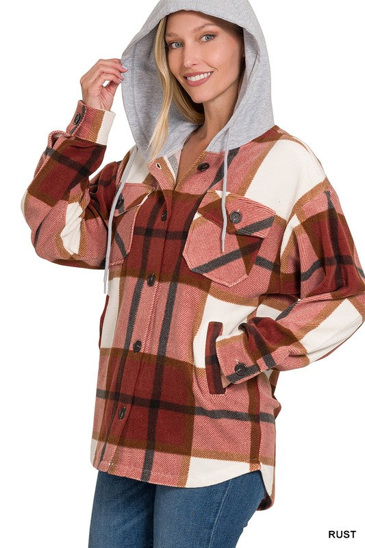 Morgan Hooded Plaid Shacket (4 Colors)