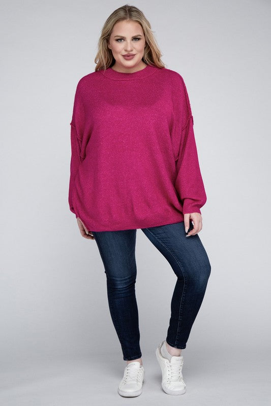 Curvy Oversized Raw Seam Melange Sweater (5 Colors)