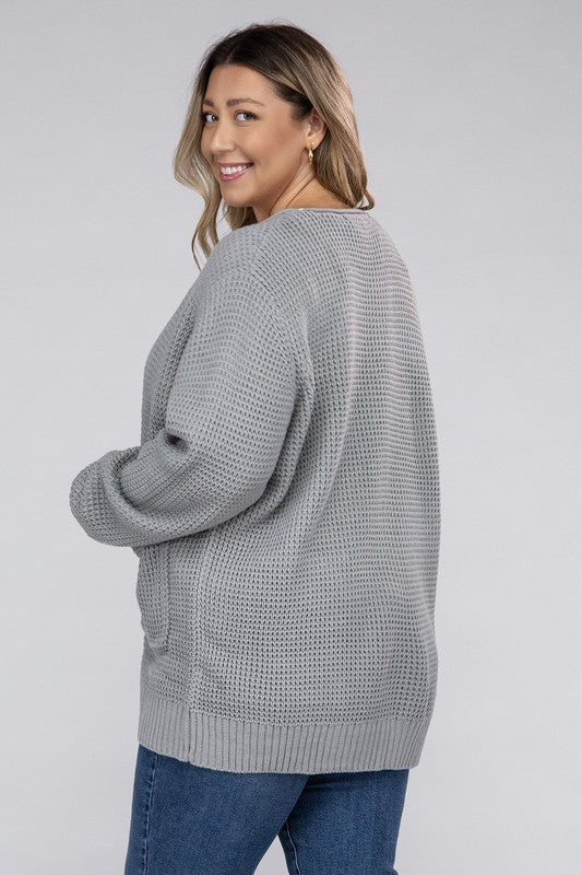 Curvy Waffle-Knit Sweater (5 Colors)