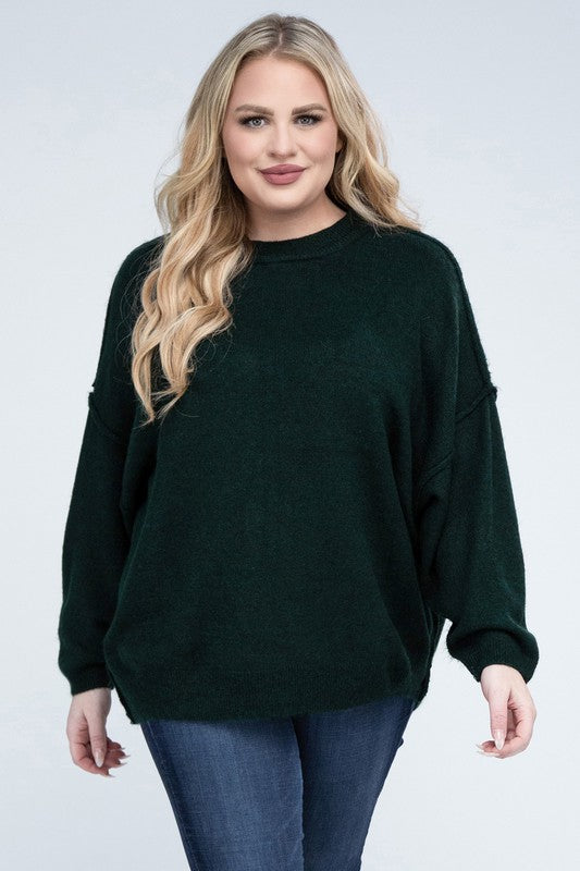 Curvy Oversized Raw Seam Melange Sweater (5 Colors)