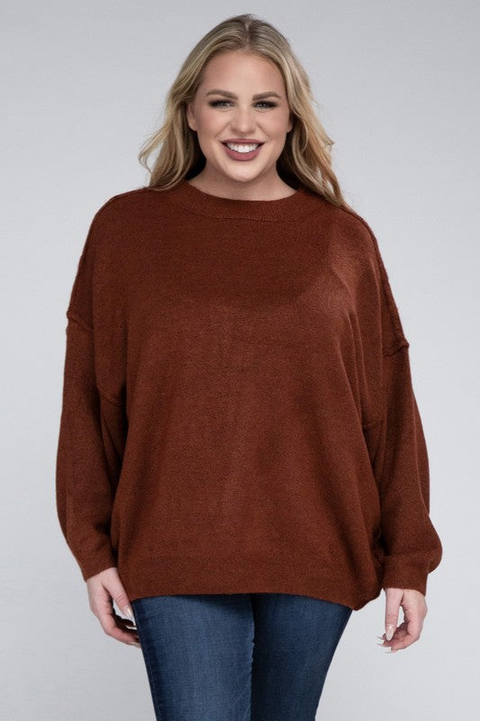 Curvy Oversized Raw Seam Melange Sweater (5 Colors)