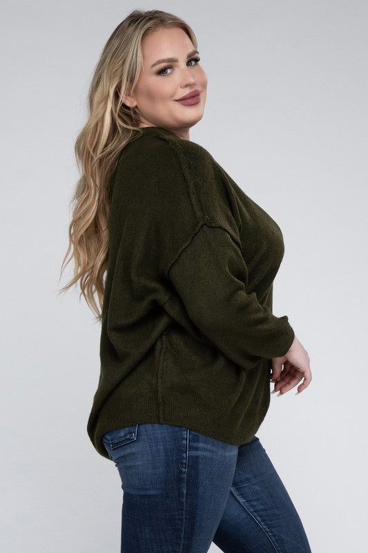 Curvy Oversized Raw Seam Melange Sweater (5 Colors)