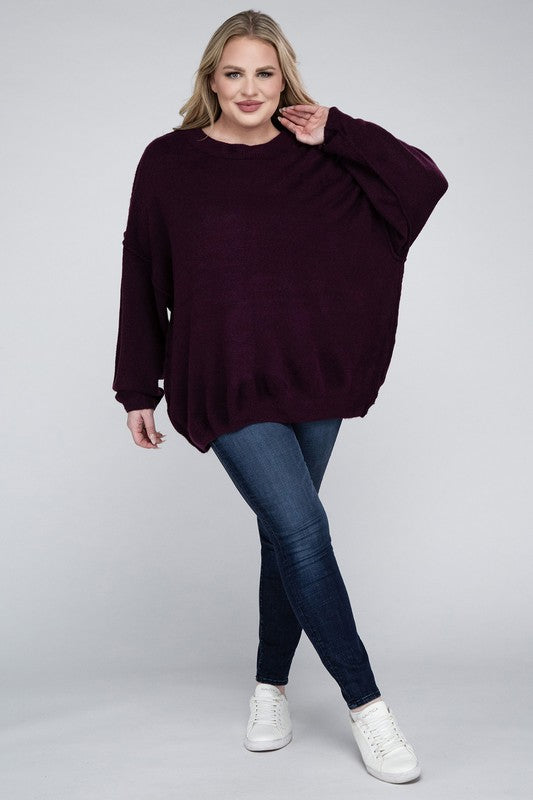 Curvy Oversized Raw Seam Melange Sweater (5 Colors)