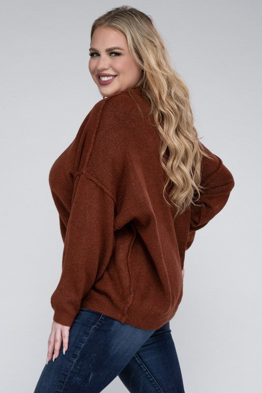 Curvy Oversized Raw Seam Melange Sweater (5 Colors)