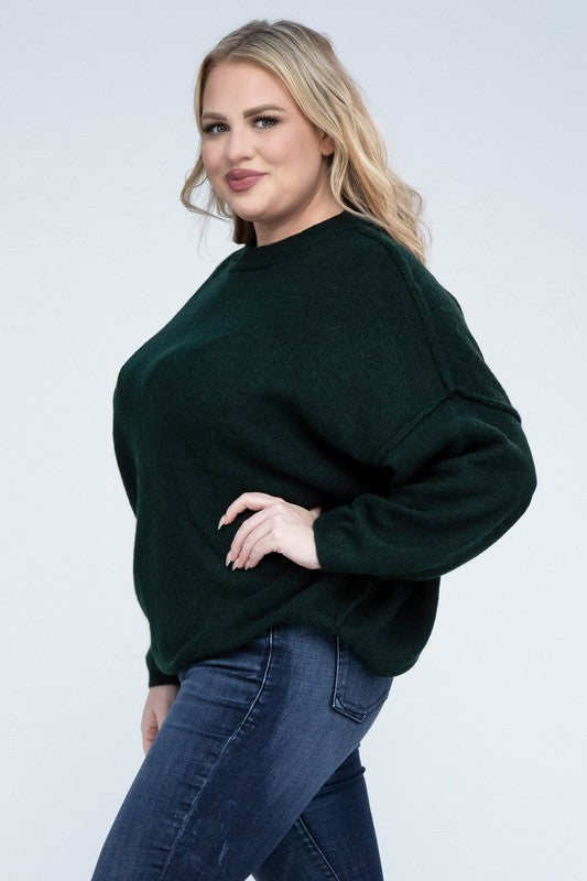 Curvy Oversized Raw Seam Melange Sweater (5 Colors)