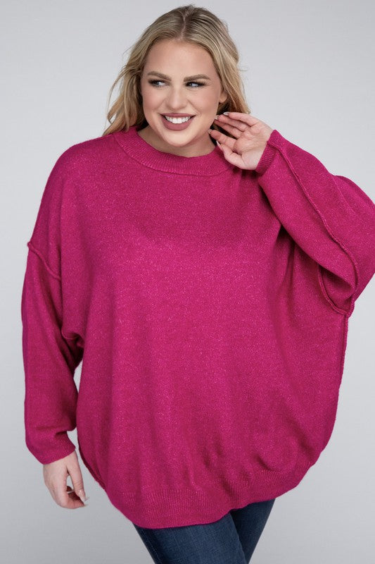 Curvy Oversized Raw Seam Melange Sweater (5 Colors)