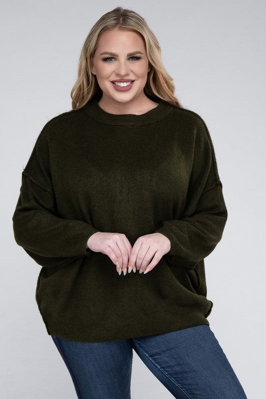 Curvy Oversized Raw Seam Melange Sweater (5 Colors)