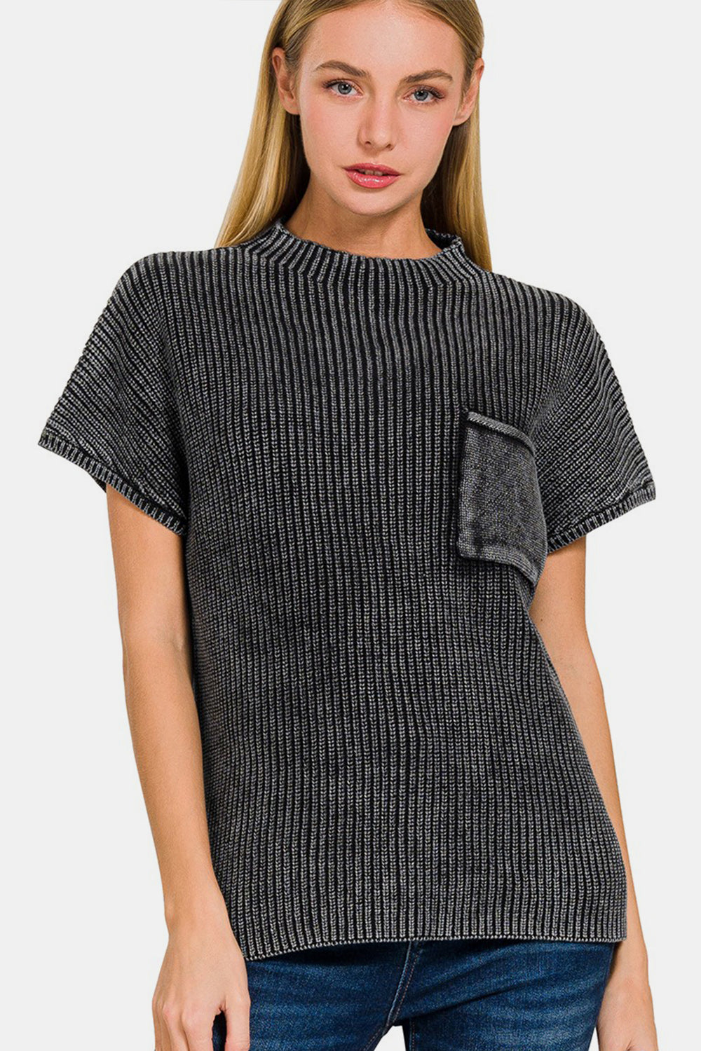 Jane Pocketed Mock Neck Top