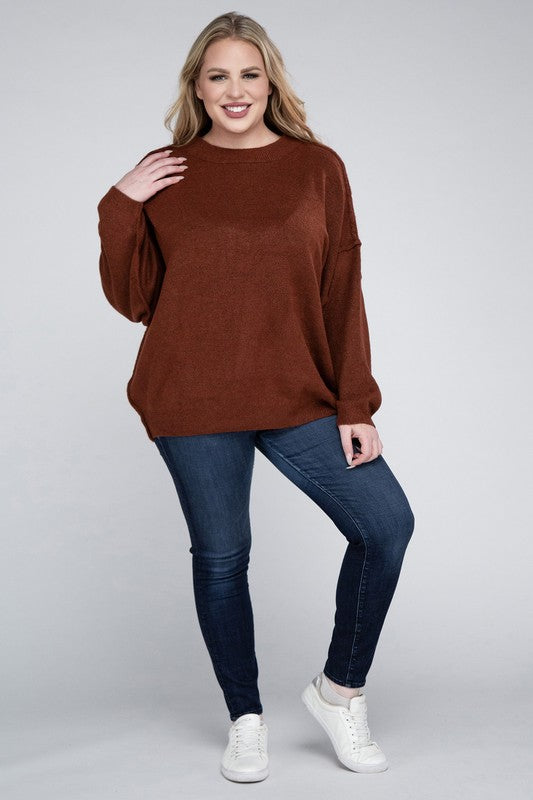 Curvy Oversized Raw Seam Melange Sweater (5 Colors)