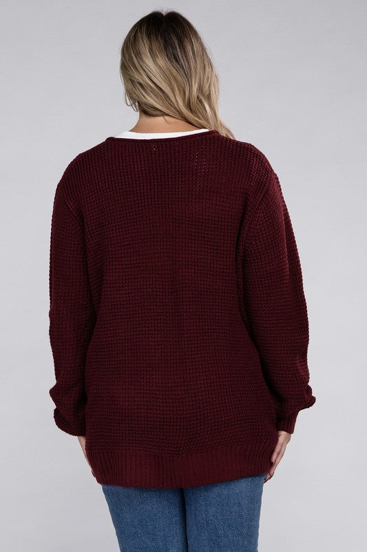 Curvy Waffle-Knit Sweater (5 Colors)