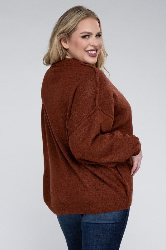 Curvy Oversized Raw Seam Melange Sweater (5 Colors)