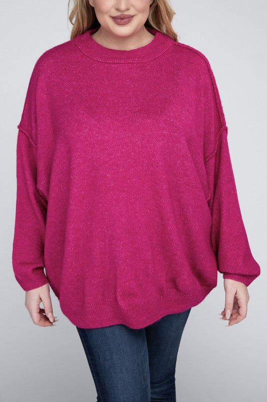 Curvy Oversized Raw Seam Melange Sweater (5 Colors)